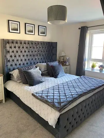 Grey Velvet King Size Bed