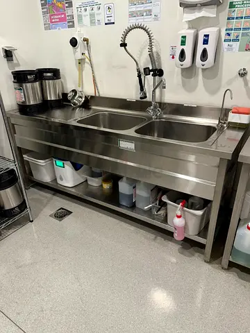 Commercial 2-Bowl Stainless Steel Sink with Faucet and Undershelf