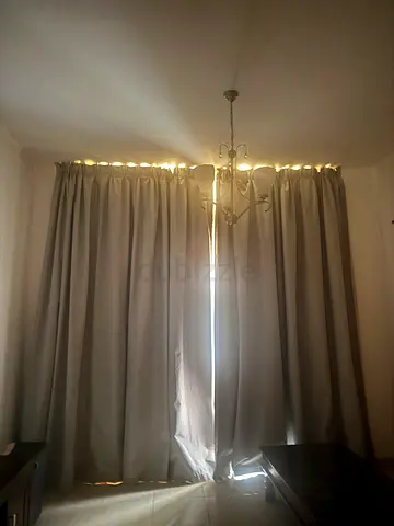 Beige Full-Length Blackout Curtains with Rod - Set of Panels