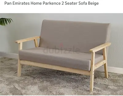 Light Wood Frame 2-Seater Beige Sofa / Loveseat