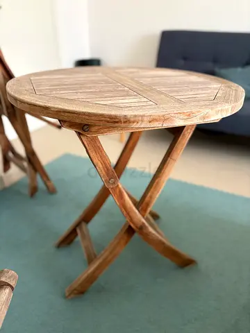 Round Foldable Solid Wood Bistro Table - Natural Finish