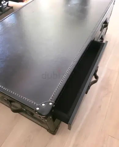Vintage Trunk Coffee Table with Storage - Leather Top