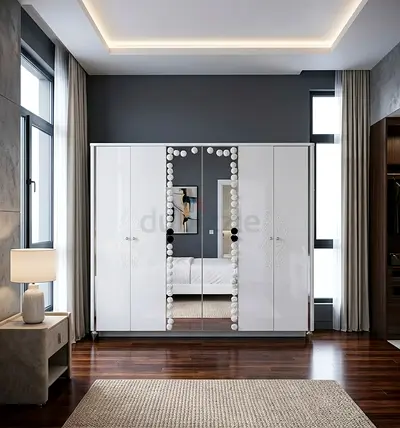 White 6 Door Wardrobe with Mirror Center
