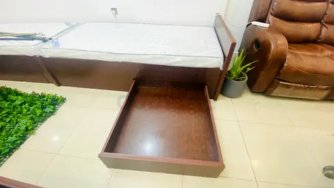 Single bed with under-bed storage drawer and mattresses - solid wood finish - 5 nos