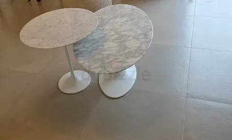 Set of 2 Tulip Style Marble Top Side Tables