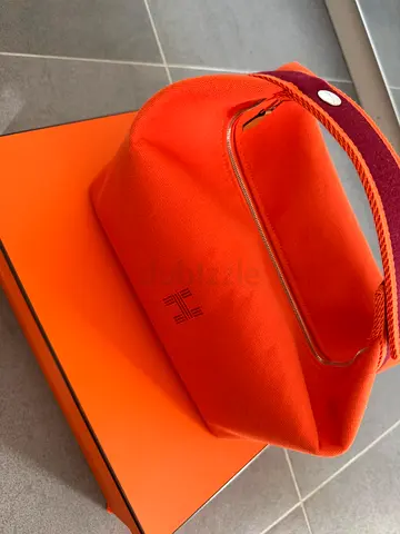 Authentic Hermes Brid a Brac- Orange Canvas Handheld Zip Pouch — Small Tote/Clutch