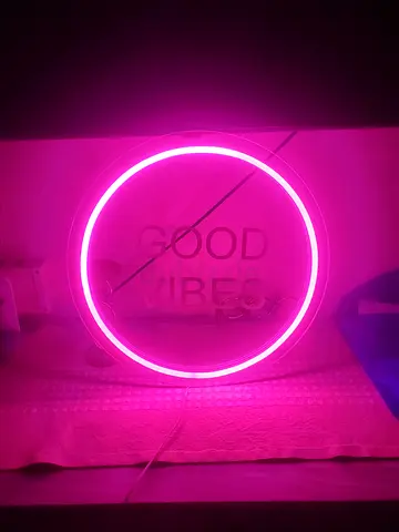 Pink LED Neon Circle Wall Light - Good Vibes Accent Lamp