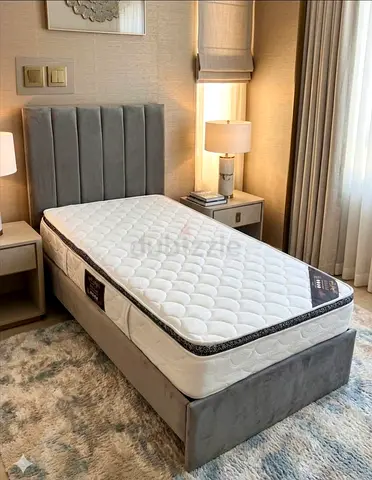 Single Bed Frame with spring top foam Mattress - Grey Velvet, brand new