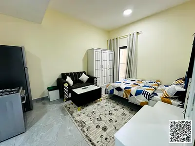 Luxurious fully furnished studio with a semi-separate kitchen and balcony ✨ Ajman Corniche. For monthly rent.