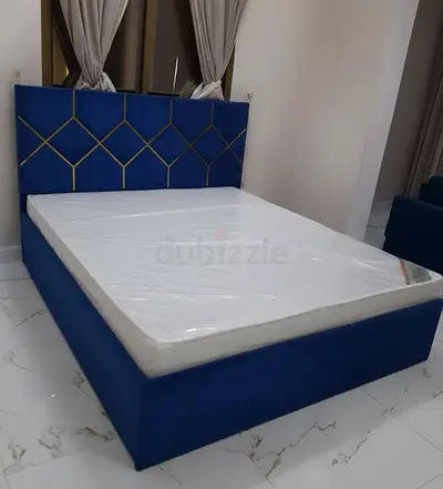 Blue Upholstered Queen size 150cm by 190cm Bed Frame with Headboard +mattress medical