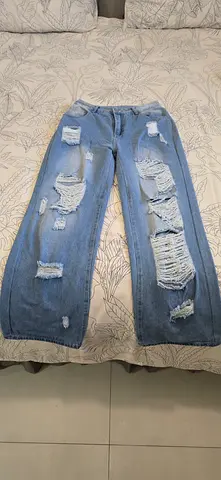 Wide Leg Distressed Light Blue Jeans - Size L, Brand new