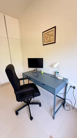 Minimalist Dark Green Desk with Office Chair from Ikea, Like New Condition
