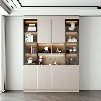 Make-to-Order Custom Modern Floor-to-Ceiling Display Cabinet with Glass Shelves