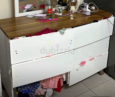 Used White 6-Drawer Dresser with Wood Top — Needs Repair