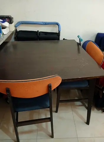 Used Wooden Dining Table with 4 Chairs - Compact Square Set (120 X 90)