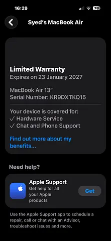 Apple MacBook Air 13 (With Active Limited Warranty until Jan 2027) - Silver. TDRA