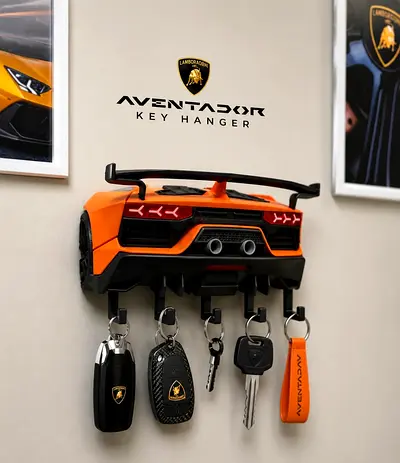 Lamborghini Aventador Wall Key Hanger (Orange) - 3D printed