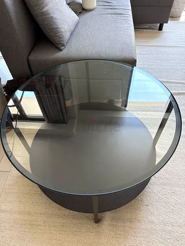 Round Glass Top Coffee Table with Metal Base