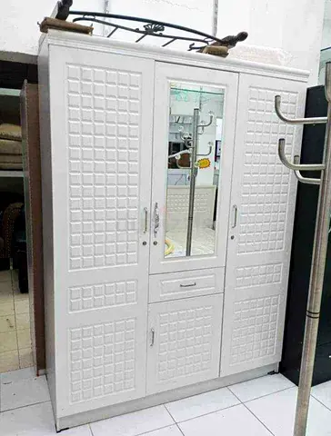 White 3-Door Cupboard with Mirror - Good Condition