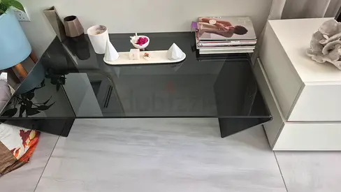 Glass Coffee Table - Smoky Tempered Glass, Modern Minimal Design
