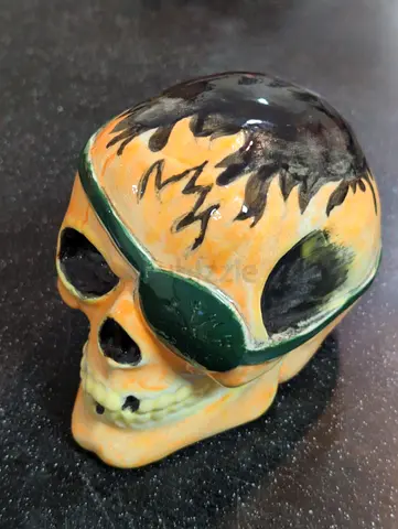 Hand-painted Ceramic Skull Ornament and coin box — Decorative Collectible