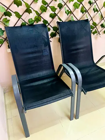 Set of 2 Outdoor/Patio Sling Chairs - Black Mesh with Metal Frame