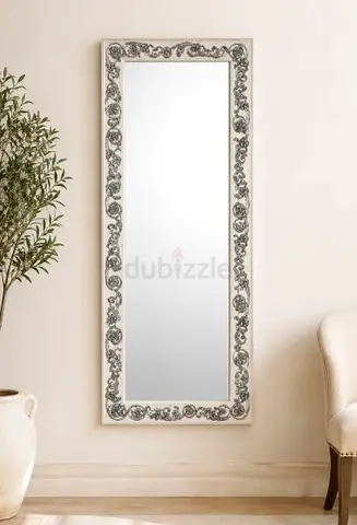 Full-Length Decorative Wall Mirror with Ornate Frame. Solid Wood