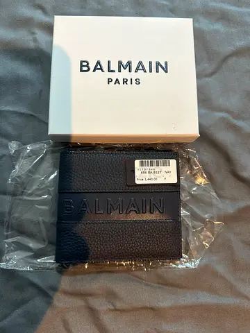 Balmain Paris Mens Leather Bifold Wallet - Navy blue, New with Box