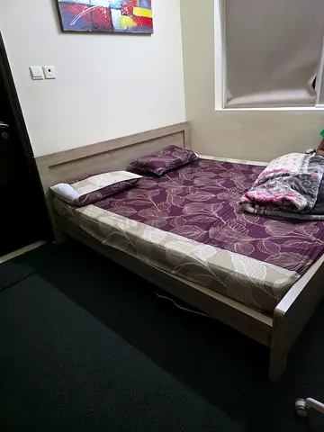 Wooden king size Double Bed Frame with Mattress - Light Grey, Good Condition
