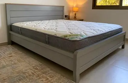 King Size Wooden Bed Frame with Mattress and night stand- Light Grey