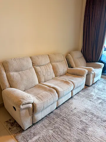 Beige 3+1 Seater Recliner Sofa Set with Armchair — Comfortable, Excellent Condition