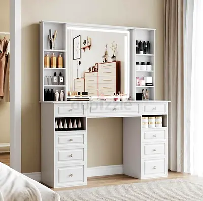 White Makeup Vanity Dressing Table with Mirror and Storage