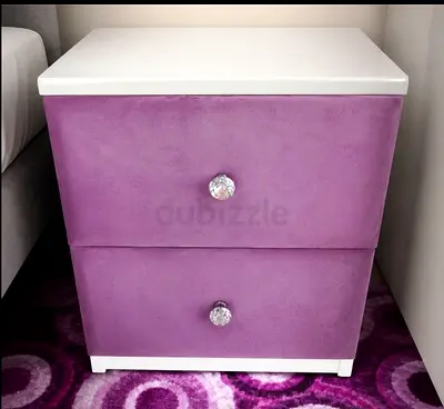 Lilac Velvet 2-Drawer Nightstand with Crystal Knobs
