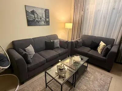 Modern Dark Grey 3+2 Seater Sofa Set – Excellent Condition + Free Cushions and Carpet