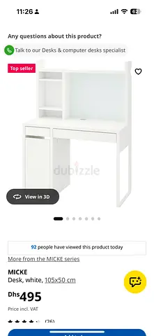White IKEA MICKE Desk with Hutch - 105x50 cm - LAST DAY PICK UP