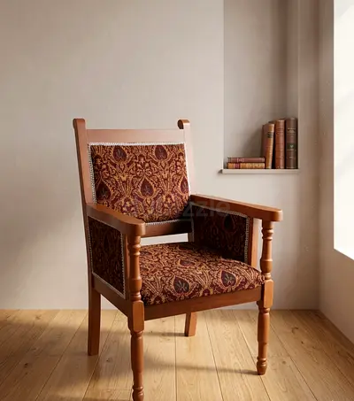 Elegant Vintage Wooden Armchair with Intricate Upholstery