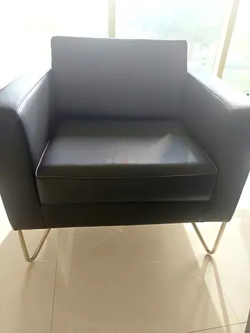 Single Modern Black Leather Armchair with Metal Legs