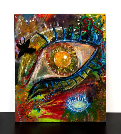 Original Abstract Acrylic Painting — Surreal Eye Motif on Canvas