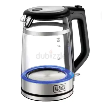 Kettle Black  Decker Double Wall Glass Cordless GK220-B5 Clear And Black 1.7L