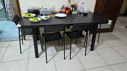 IKEA black dining table with 4 matching chairs - sturdy and simple