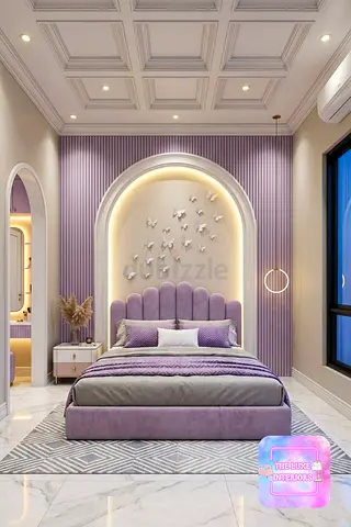 Purple Velvet Bed with Headboard and Matching Decor - Complete Bedroom Set