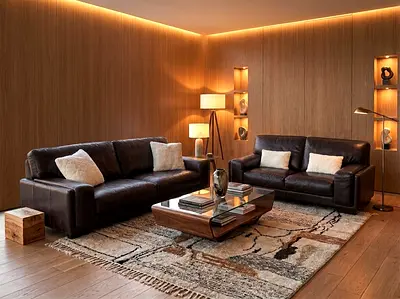 Roche Bobois dark brown leather sofas