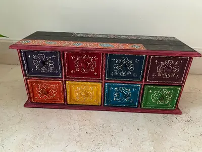 Small Hand-Painted Wooden Drawer Box - Decorative Storage