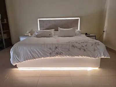 King size LED   with headboard, 2 tables and closet
