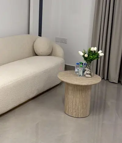 Travertine Style Beige Round Coffee Table - Light Weight