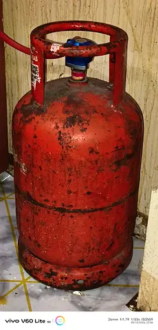 Used LPG Gas Cylinder with Regulator (Red) - Good for Home Use