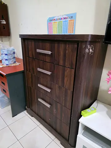 Wooden 5-Drawer Wardrobe / Chest - Solid Brown, Good Condition