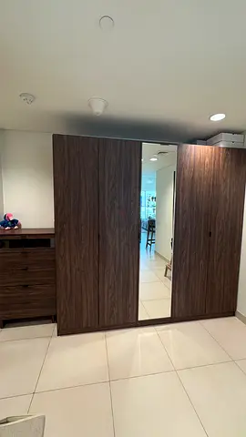 Dark Wood 4-Door Wardrobe with Center Mirror and Bad. All perfect Condition