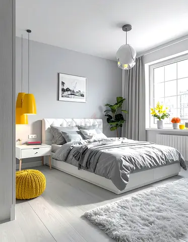 Modern white platform bed with upholstered headboard - queen size