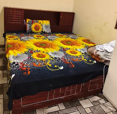Wooden Double Bed with Headboard Storage - Good Condition